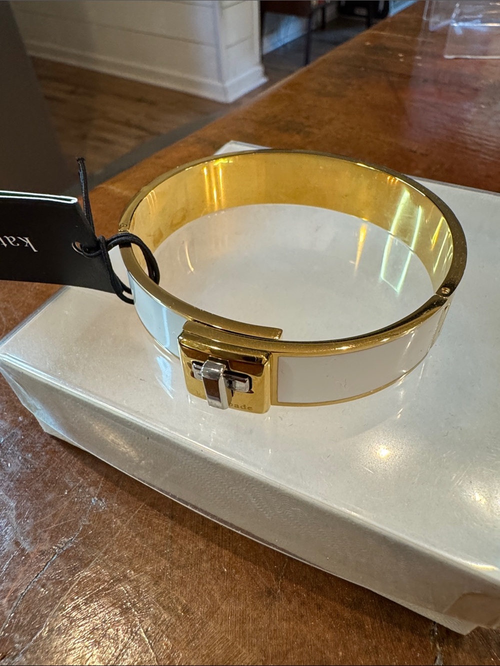 kate spade Gold and White Enamel Hinged Bracelet (3)